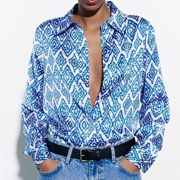 ZARA PRINTED SATIN SHIRT NEW - Picture 1 of 10